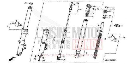 FOURCHETTE AVANT CBR600F1 de 2001